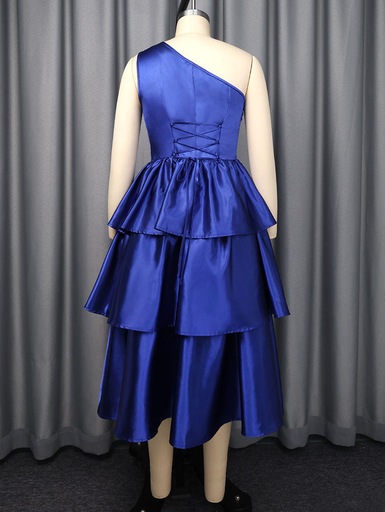 AOMEIDRESS Shiny One Shoulder Ruffle Layered Christmas Party Dresses