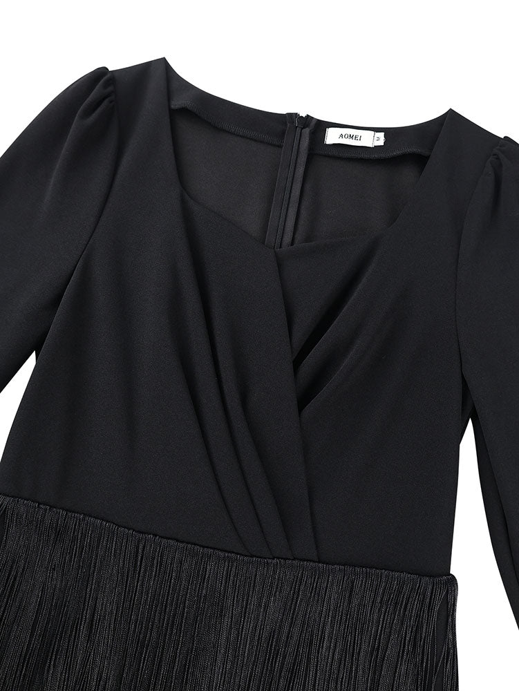 AOMEIDRESS Elegant Black Fringer Mini Dress For Party Evening