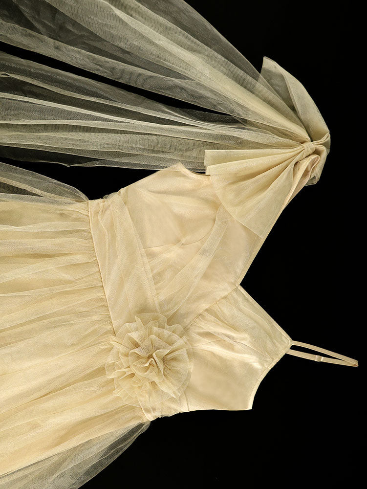 AOMEIDRESS A Line Mesh Dress One Shoulder Drape 3D Flower Bridesmaid