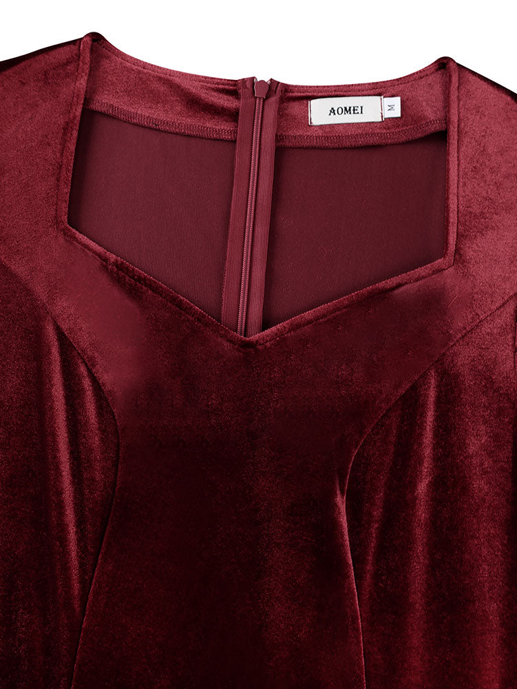 AOMEIDRESS Velvet Mermaid Dress Sweetheart Neck Lace Sleeves Ruffles