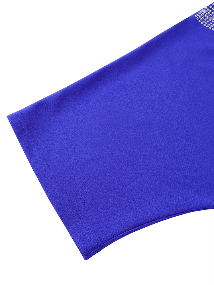 AOMEIDRESS Blue Bodycon Dress V Neck Rhinestone Belt Slit for Party