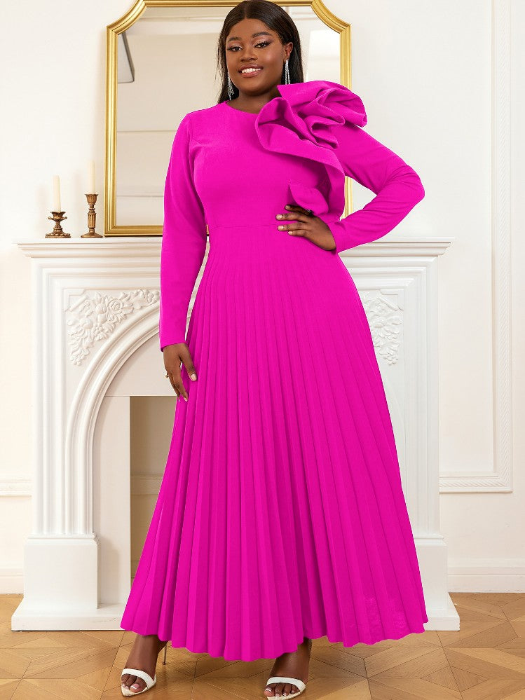 Long sleeve cocktail dresses for Ladies pleated maxi dress