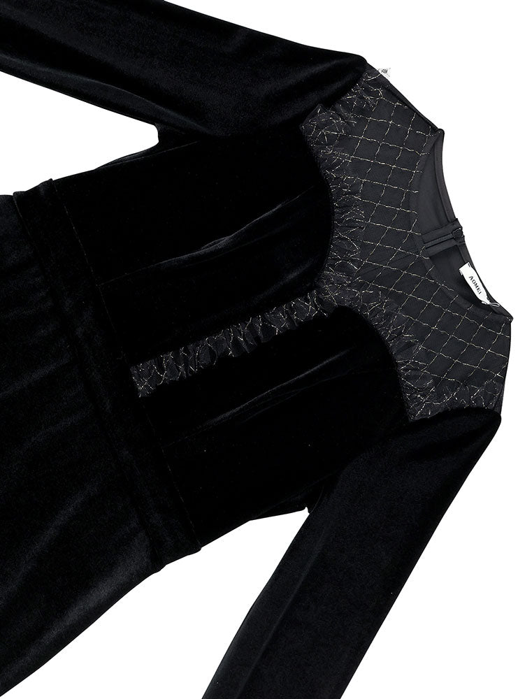 AOMEIDRESS Elegant Black Velvet Dress Tulle Bodycon Evening Party