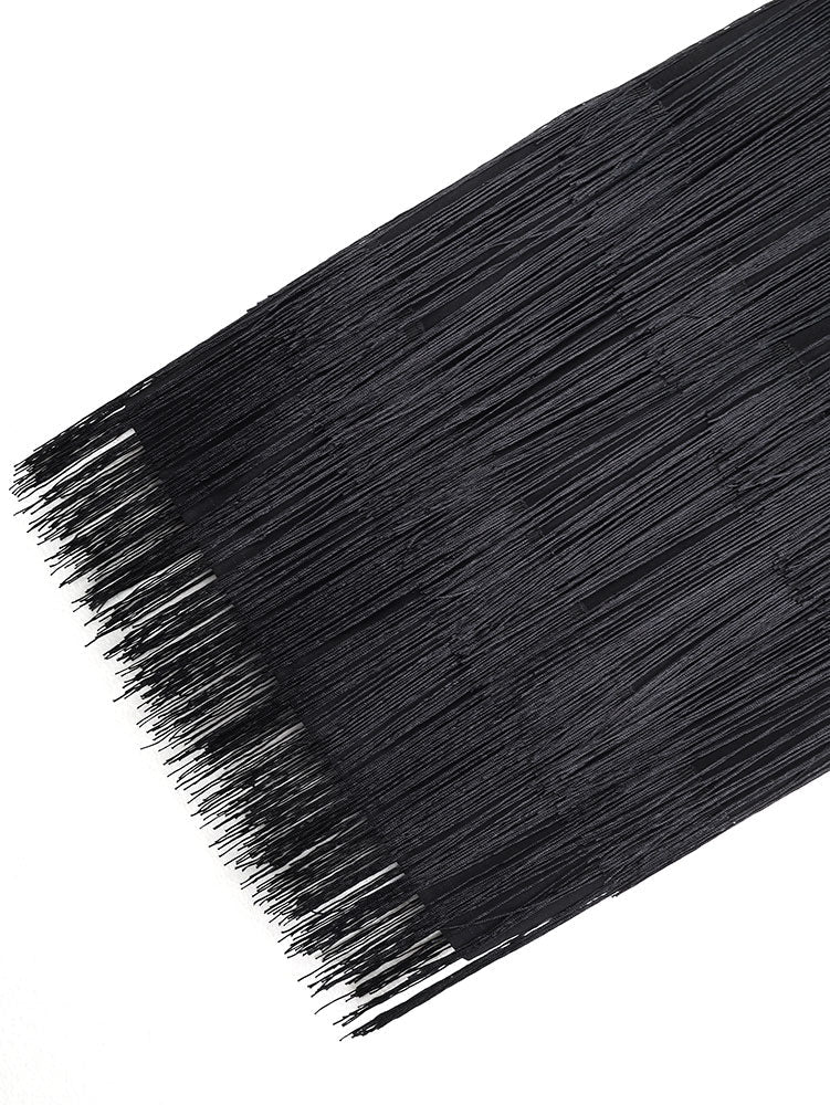 AOMEIDRESS Chic Black Fringe Dress Sheer Neckline Package Hip Gowns