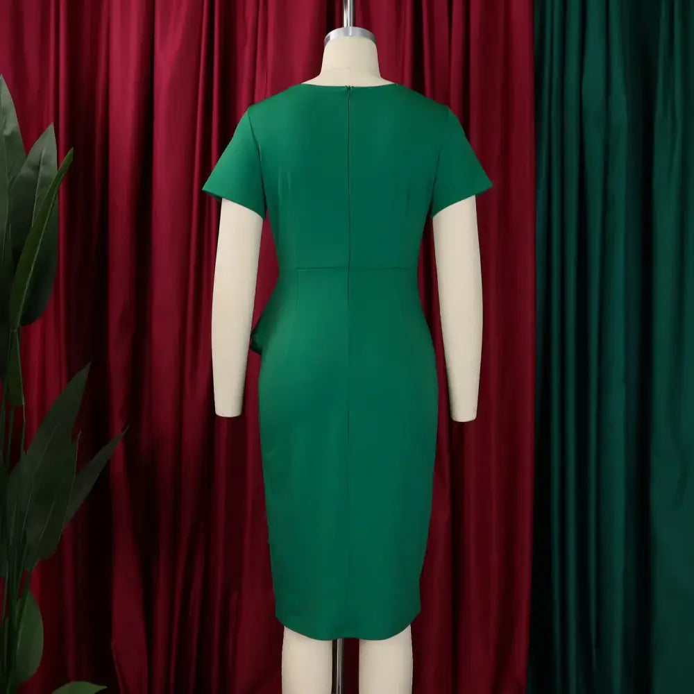 Elegant Church Dresses for Women Bodycon V Neck Ruffles Short Sleeves