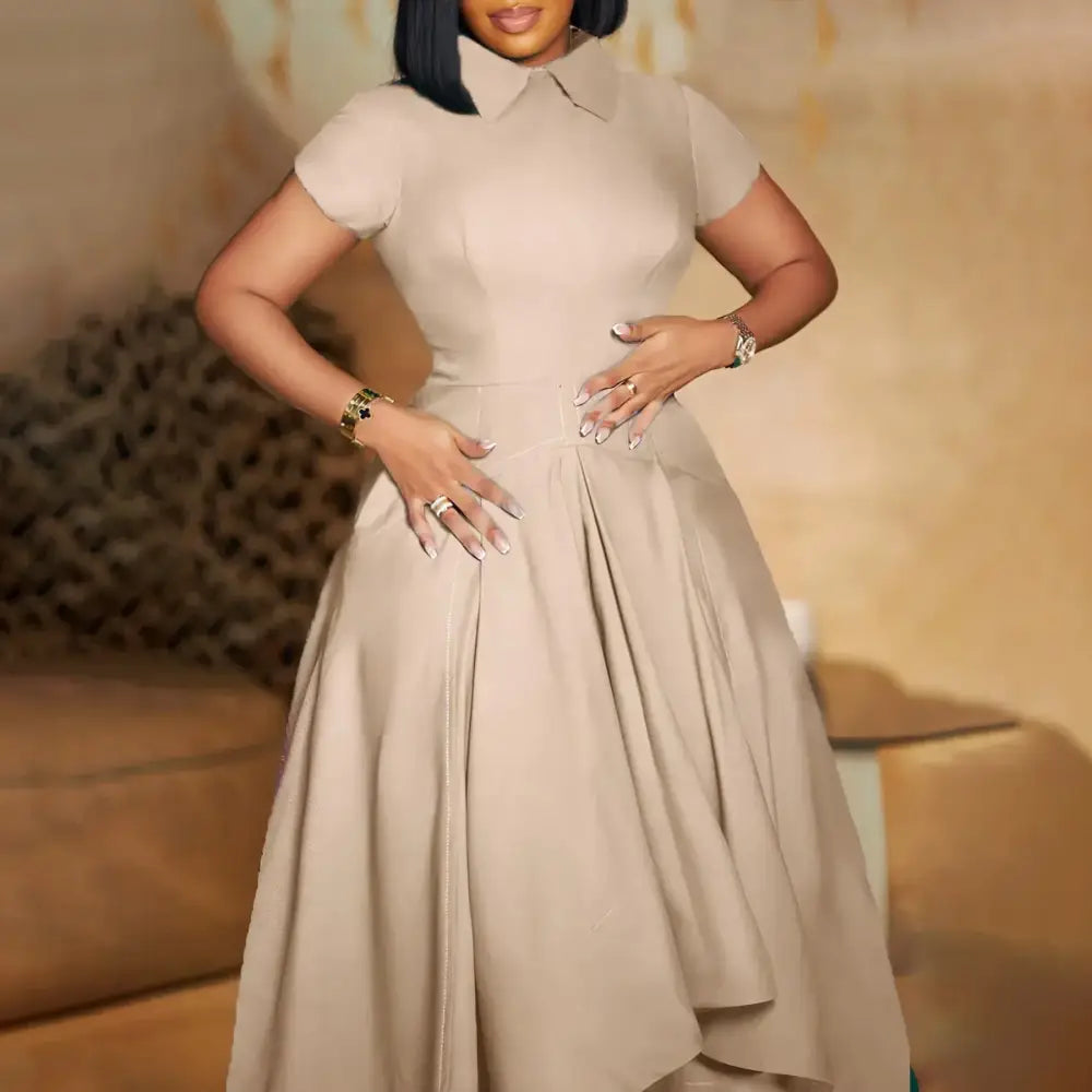 Elegant Church Dresses for Women Pleated A Line Short Sleeves Irregular Apricot / S