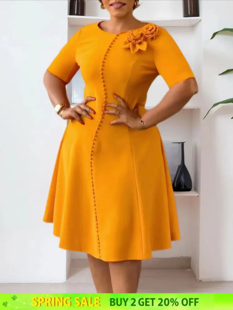 Elegant Dresses For Women A Line O Neck Short Sleeves 3D Flower