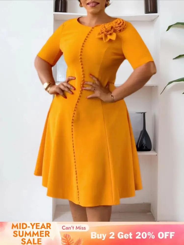 Elegant Dresses For Women A Line O Neck Short Sleeves 3D Flower
