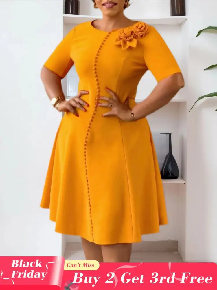 Elegant Dresses For Women A Line O Neck Short Sleeves 3D Flower