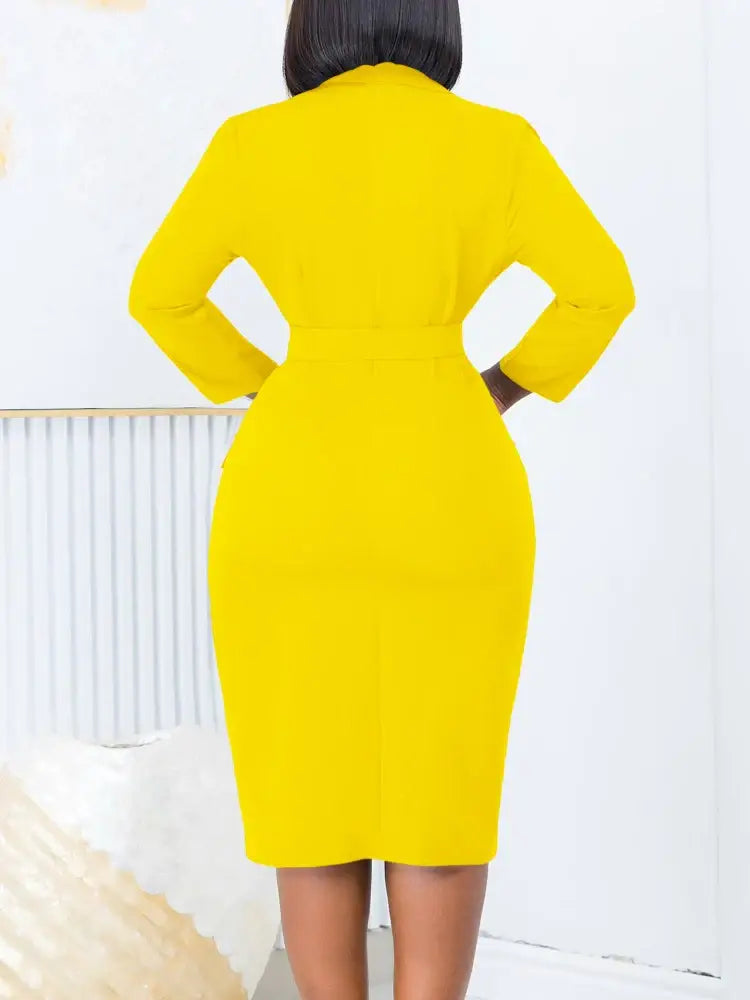 Elegant Dresses for Women Notched Collar Long Sleeve Double Breasted with Belt