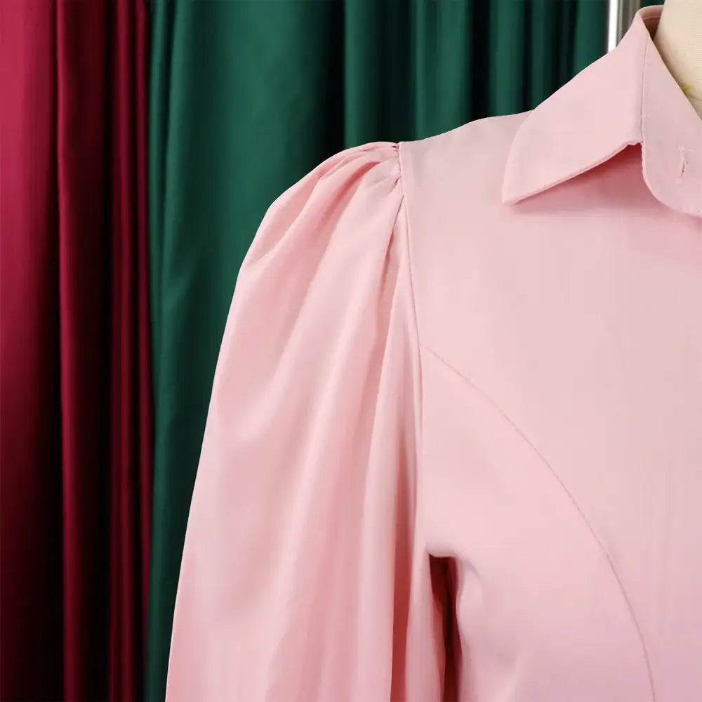 Elegant Shirt Dresses Women Turn Down Collar Long Puff Sleeve
