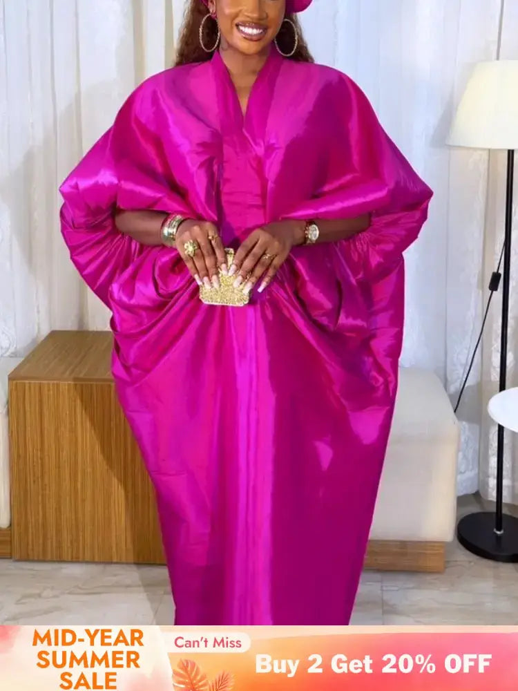 Elegant Women Long Boubou Dresses Pleated Evening V Neck Lantern Sleeve African