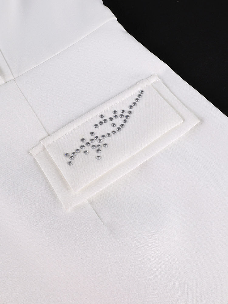 AOMEIDRESS Elegant Bodycon Dress Notched Collar Diamond Beading Office