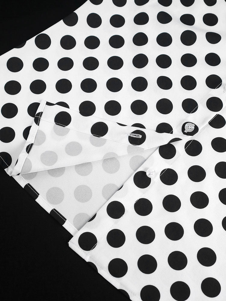 AOMEIDRESS Elegant Polka Dot Causal Blouse Bow Neck Short Sleeves