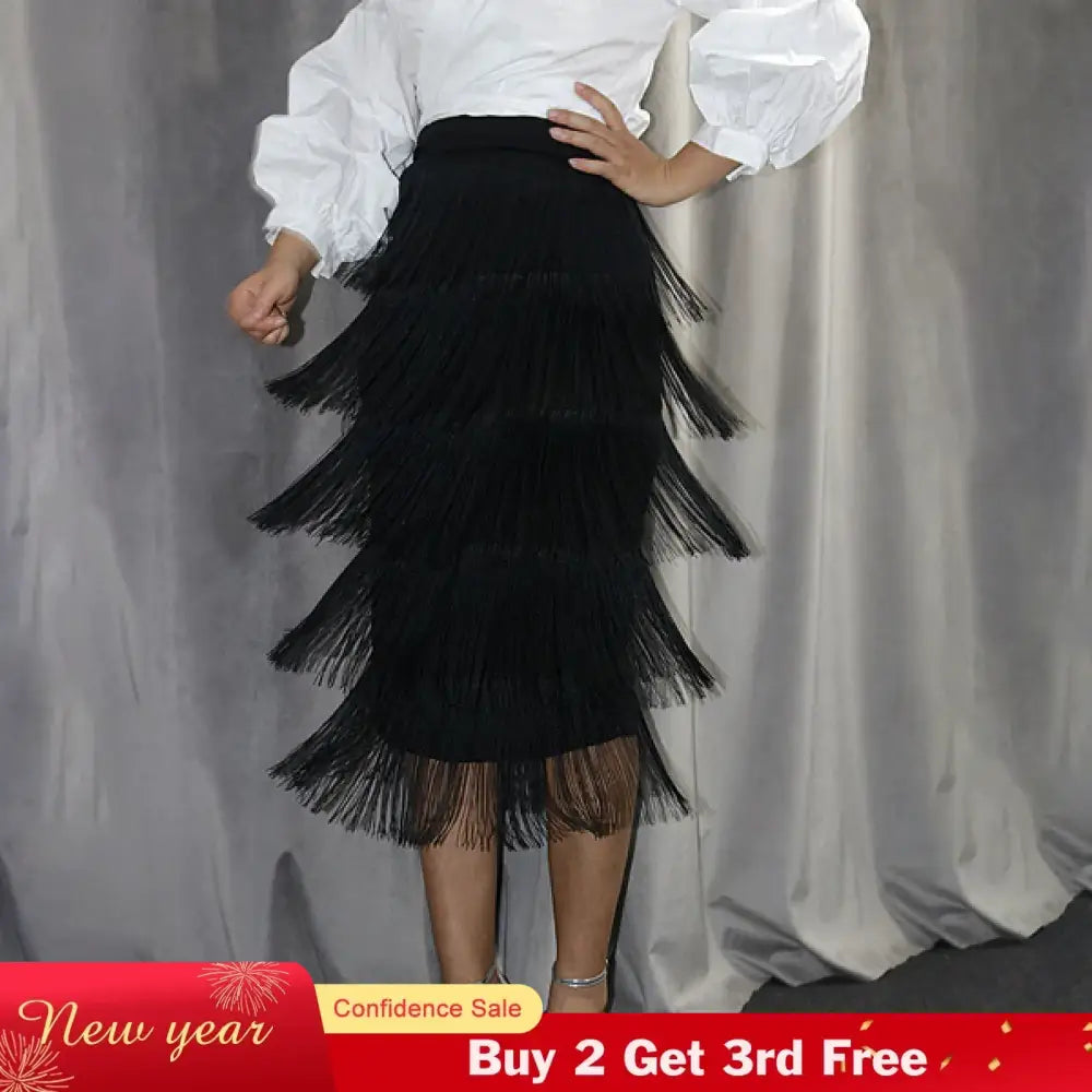 Green Blue Black Ladies Fringe Bodycon Pencil Skirts