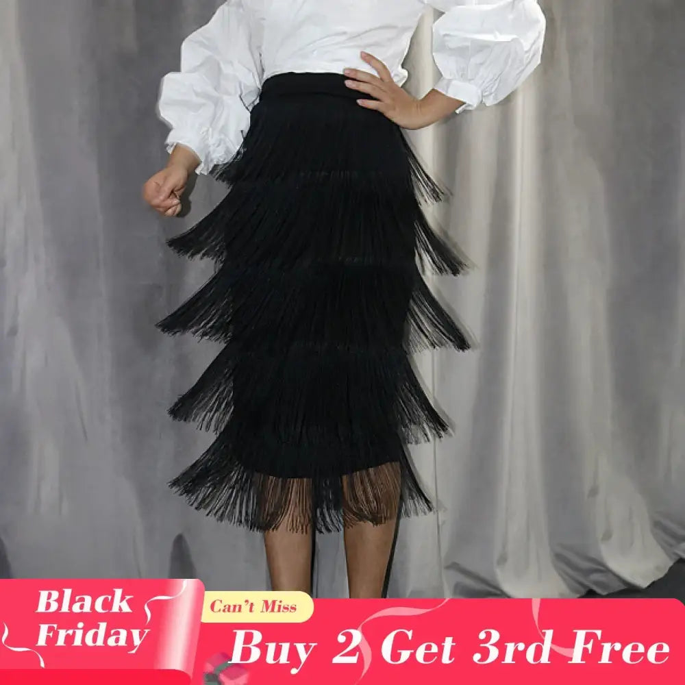 Green Blue Black Ladies Fringe Bodycon Pencil Skirts