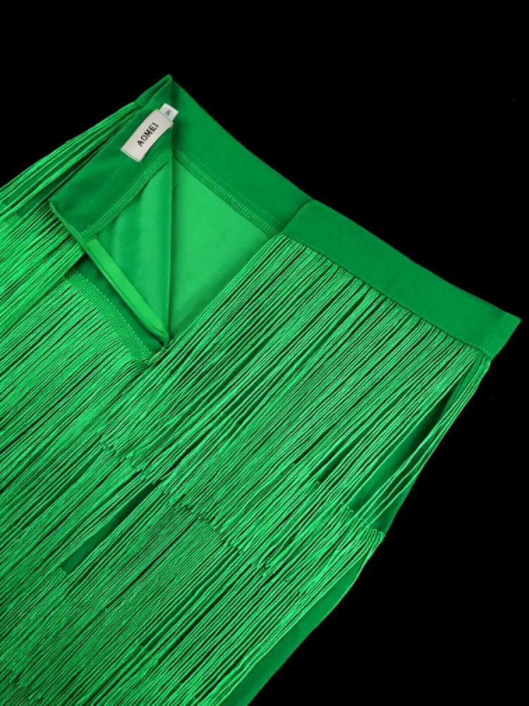 Green Blue Black Ladies Fringe Bodycon Pencil Skirts