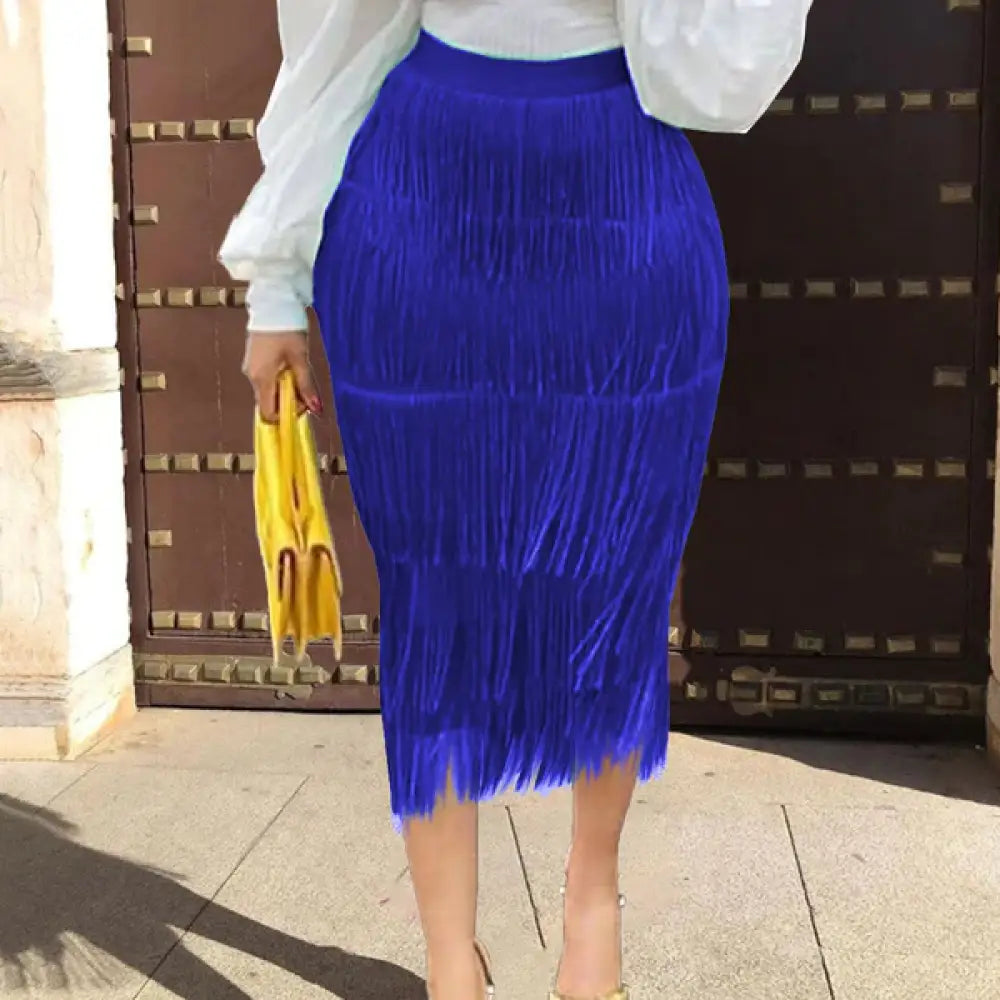 Green Blue Black Ladies Fringe Bodycon Pencil Skirts
