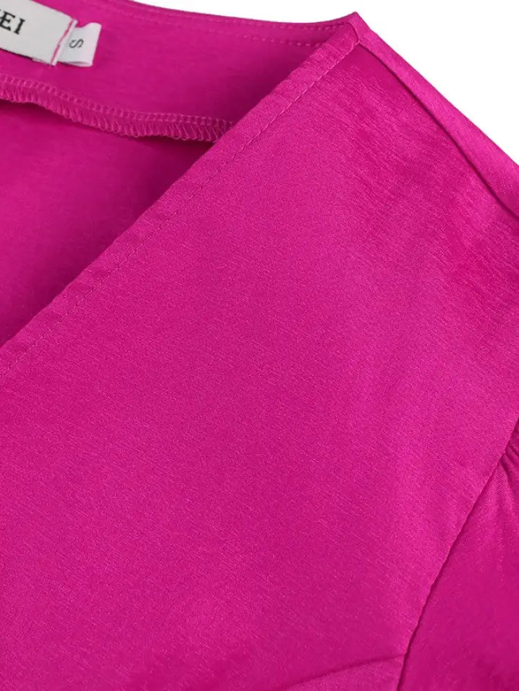 Lantern Sleeves Double Buttons V Neck Shiny Glitter Women’s Blouse Tops