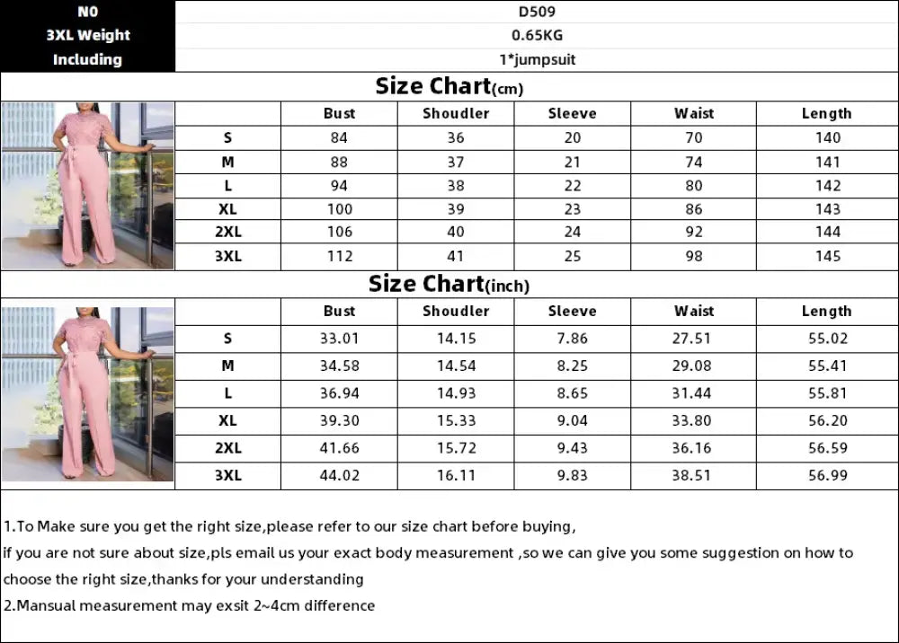 Pink Lace Jumpsuit Women Patchwork High Waist Wide Leg Waist Belt Modest