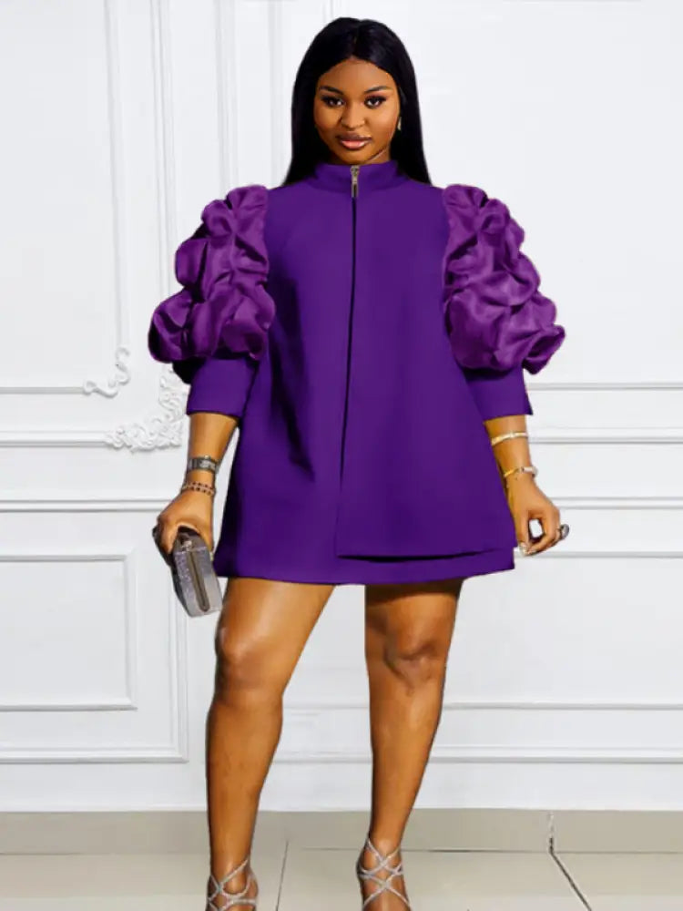Plus Size Mini Dresses Loose Casual Ladies Purple / S