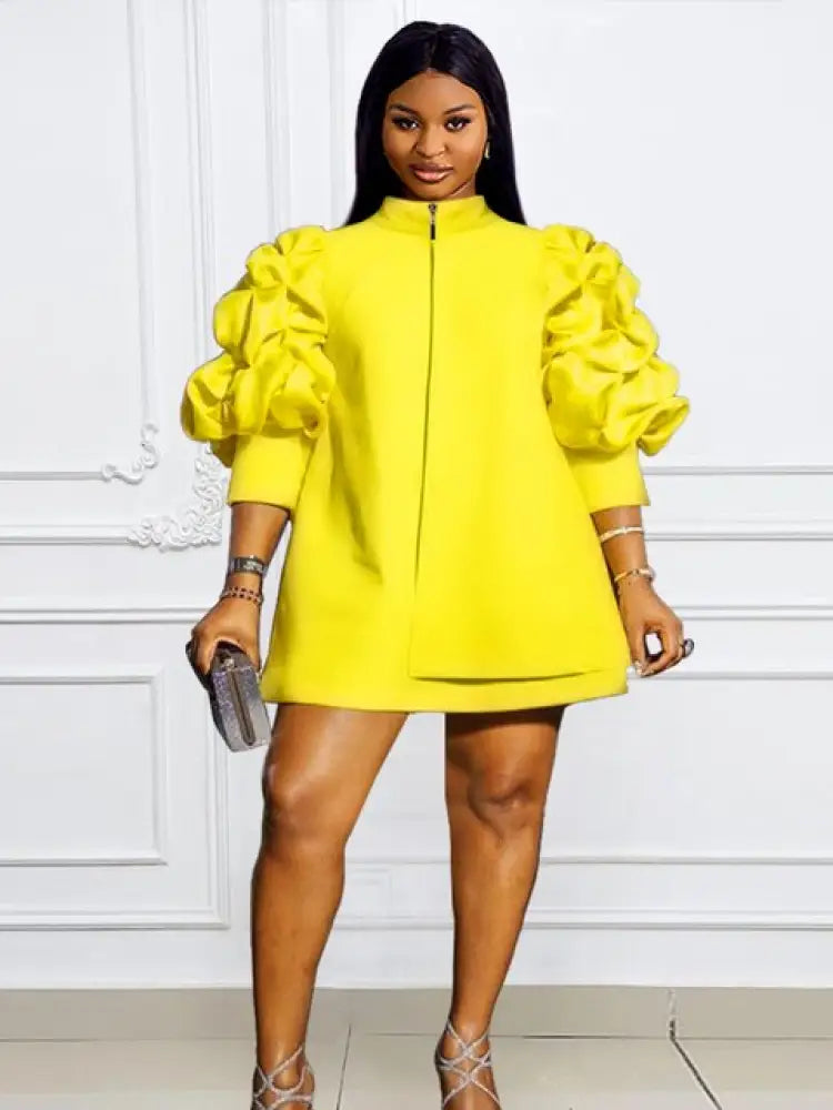 Plus Size Mini Dresses Loose Casual Ladies Yellow / S