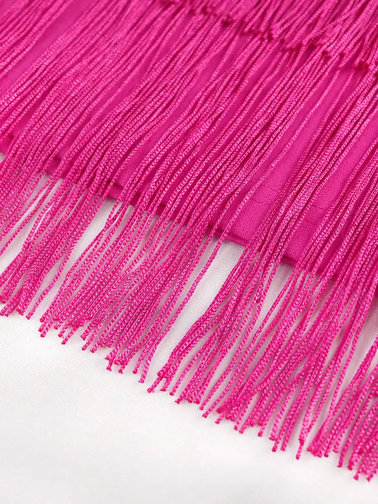 Ruffle Sleeve V Neck Midi Fringe Dress Women’s