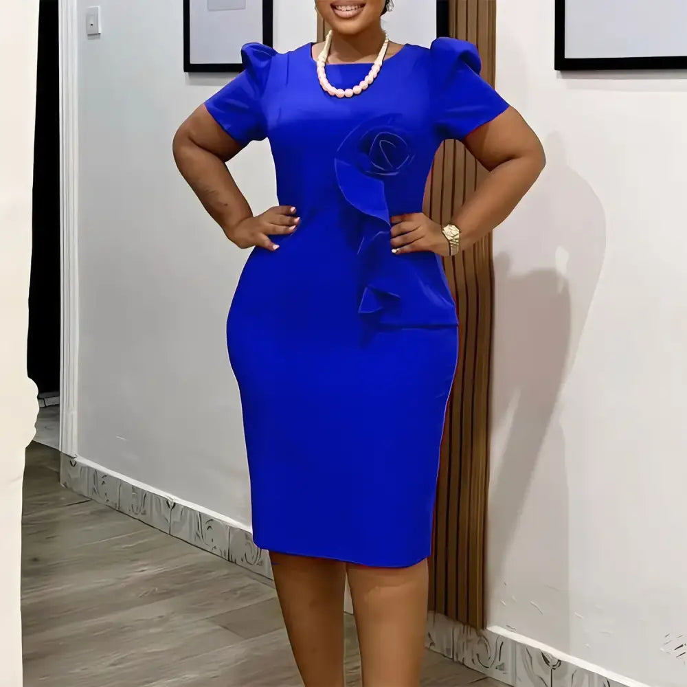 Summer Wedding Guest Dress 2025 Elegant Fitted Short Sleeve Blue / S