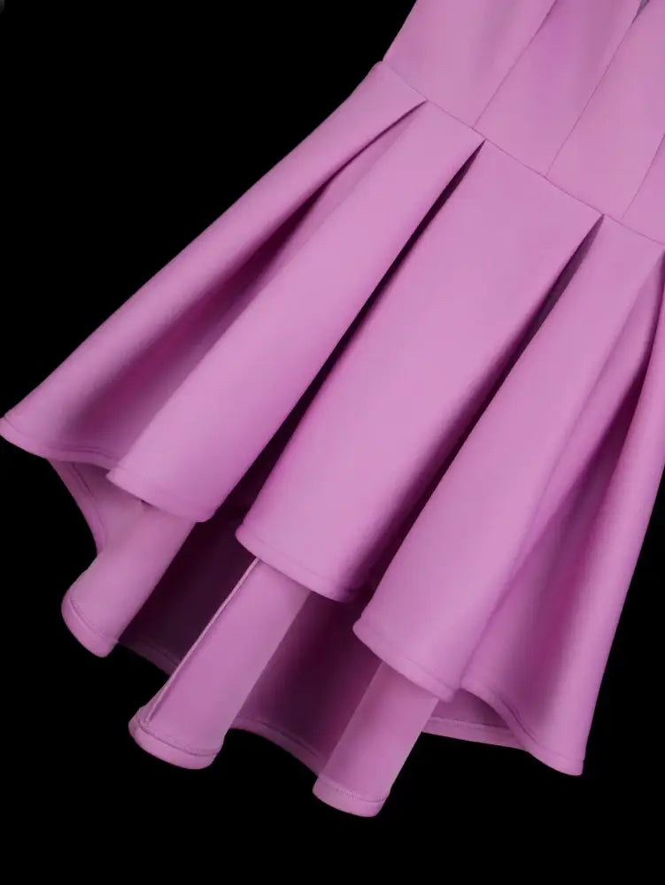 V Neck Sleeveless A Line Mini Dress with 3D Flower Elegant High Low Hem Party