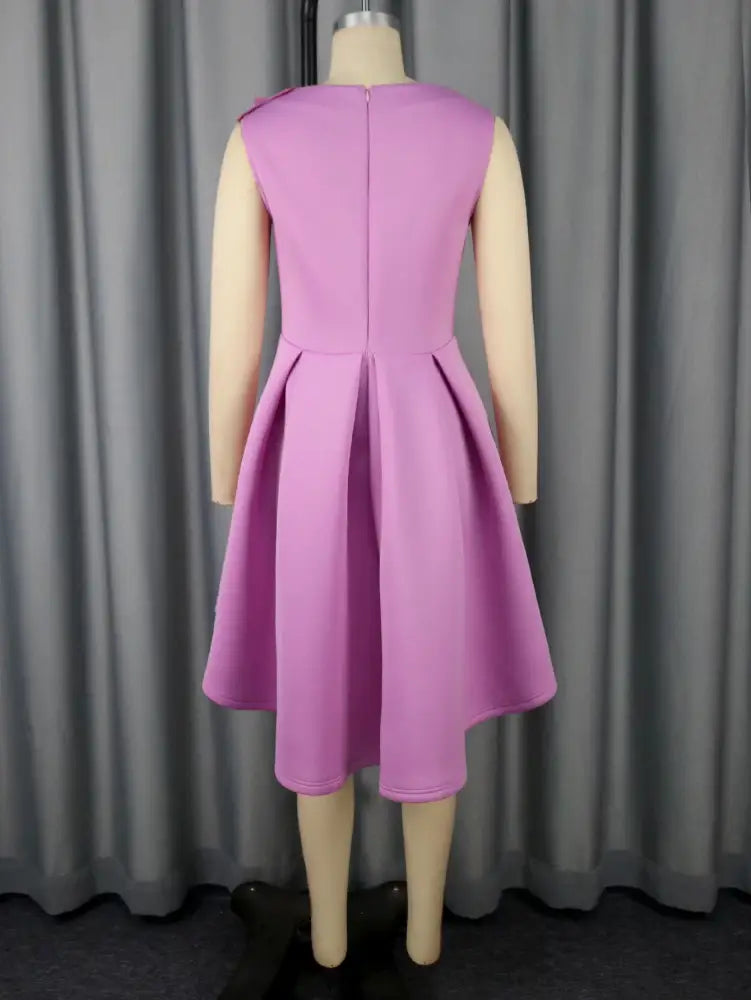 V Neck Sleeveless A Line Mini Dress with 3D Flower Elegant High Low Hem Party