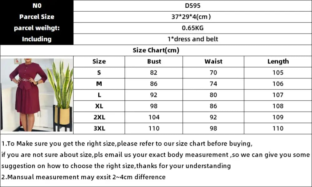 Woman Work Dress O Neck 3/4 Sleeve Peplum Belly Cover Waist Belt Button Pleated