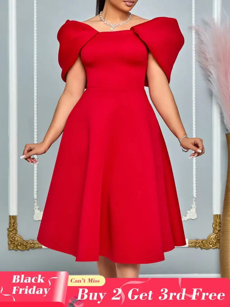 Women A Line Pleted Party Dress Elegant Short Sleeves Off Shoulder