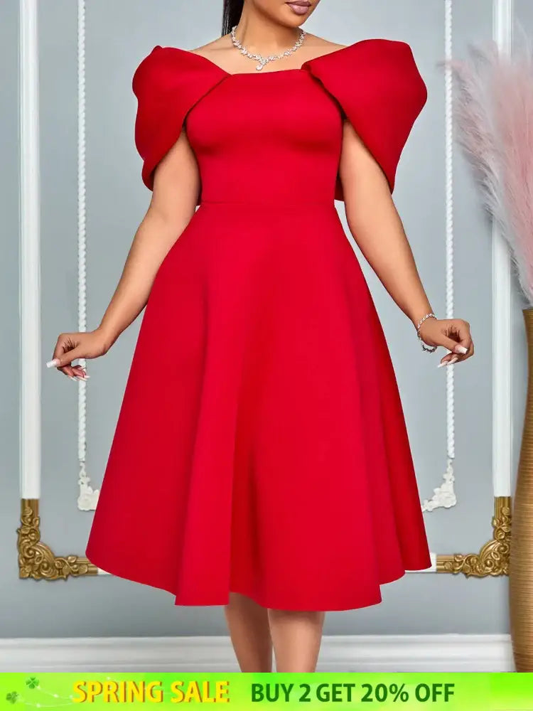 Women A Line Pleted Party Dress Elegant Short Sleeves Off Shoulder