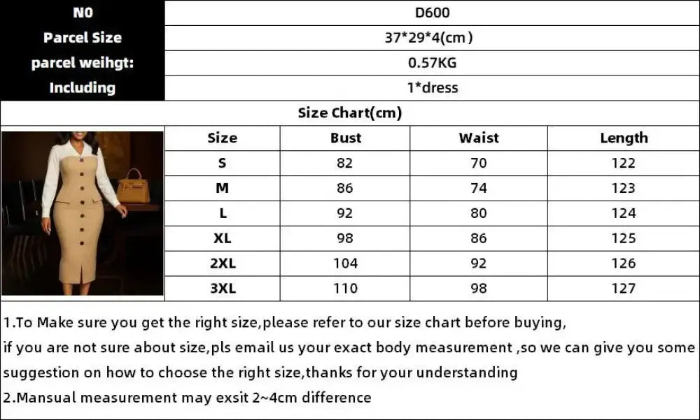 Women Elegant Church Dresses Color Block Notched Lapel Long Sleeve Button