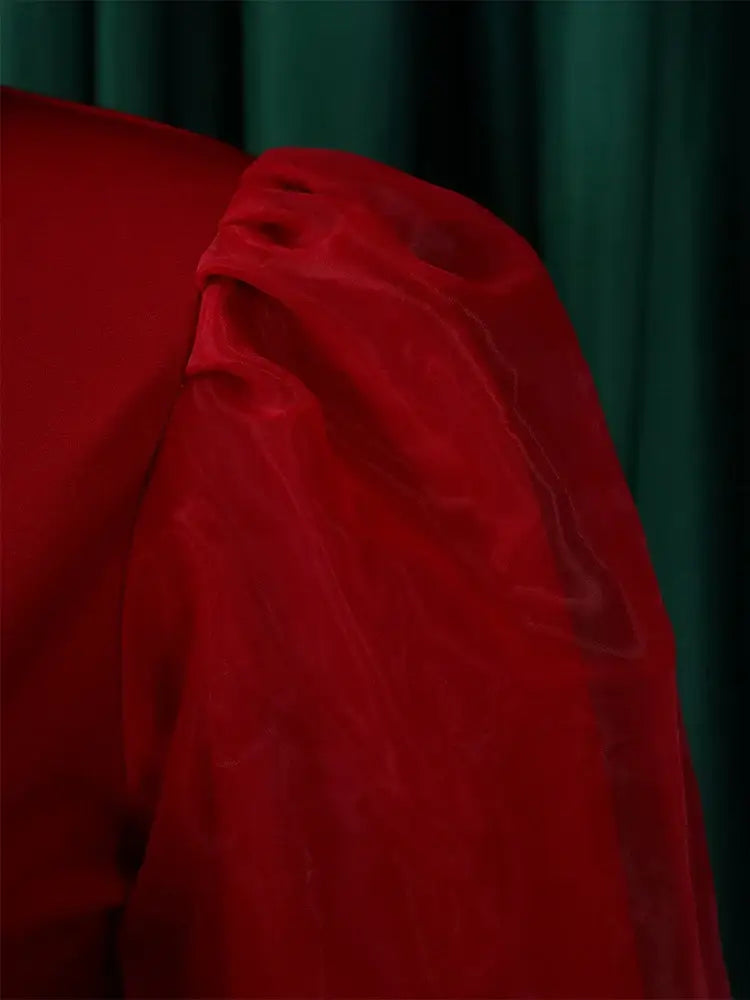 Women Long Lantern Sleeves Dress Turn Down Collar Autumn Fashion