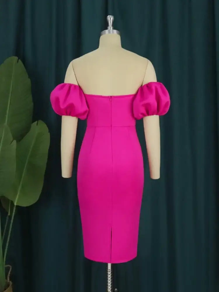 Women Off Shoulder Ruffle Flower Party Dresses Midi