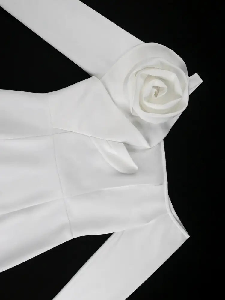 Women One Shoulder Midi Dresswith 3D Flower Asymmetric Sleeve