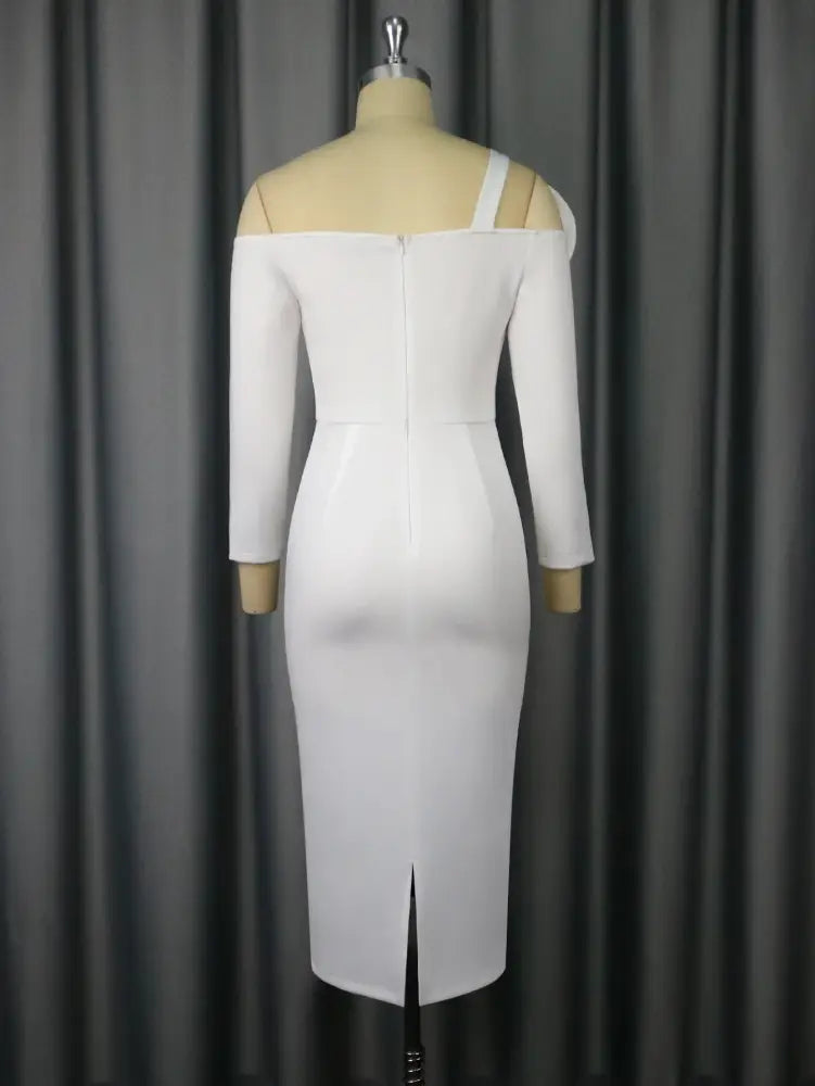 Women One Shoulder Midi Dresswith 3D Flower Asymmetric Sleeve