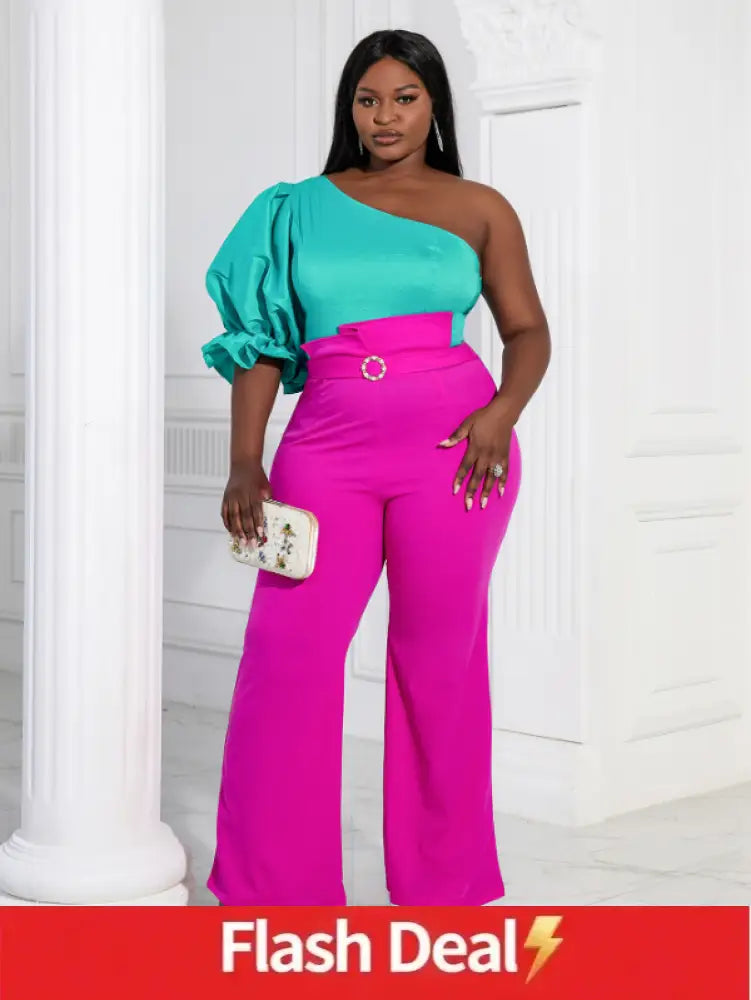 Women One Shoulder Puff Sleeves Blouse