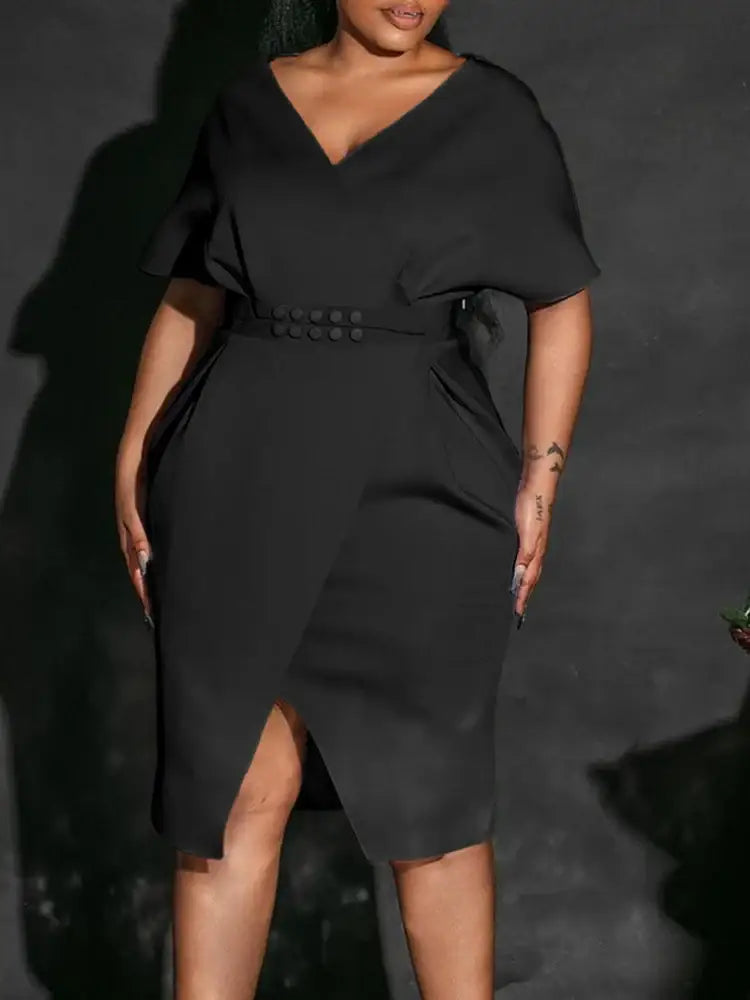 Women V Neck Bodycon Party Dress High Waist Slim African Female