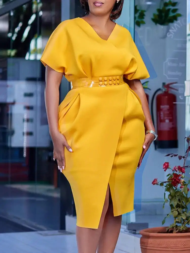 Women V Neck Bodycon Party Dress High Waist Slim African Female