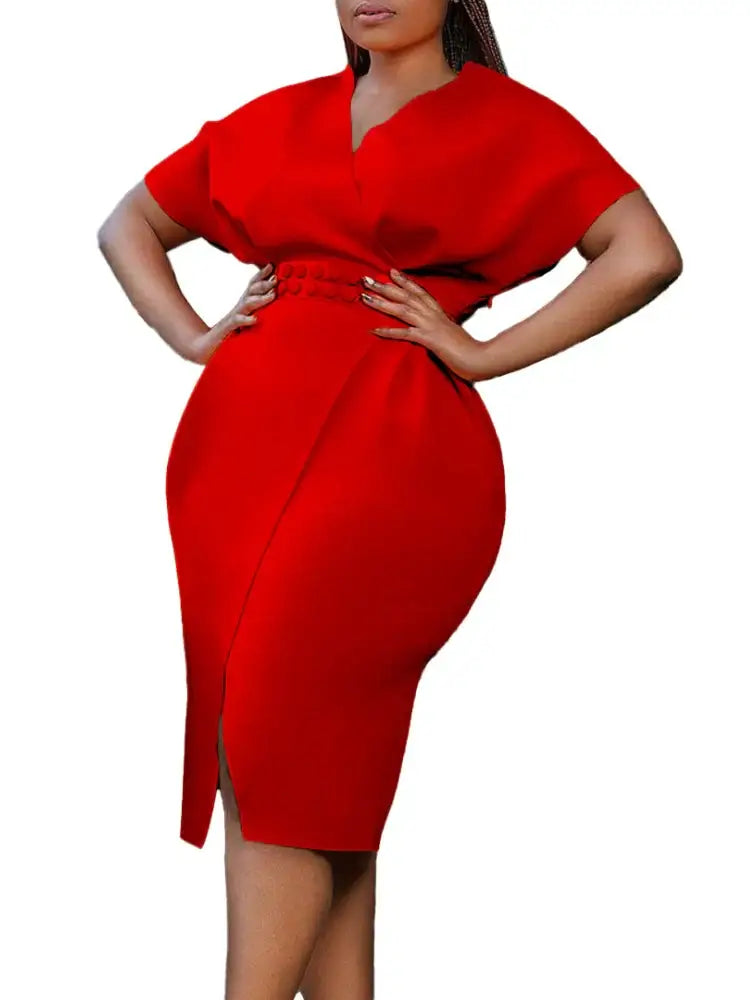 Women V Neck Bodycon Party Dress High Waist Slim African Female