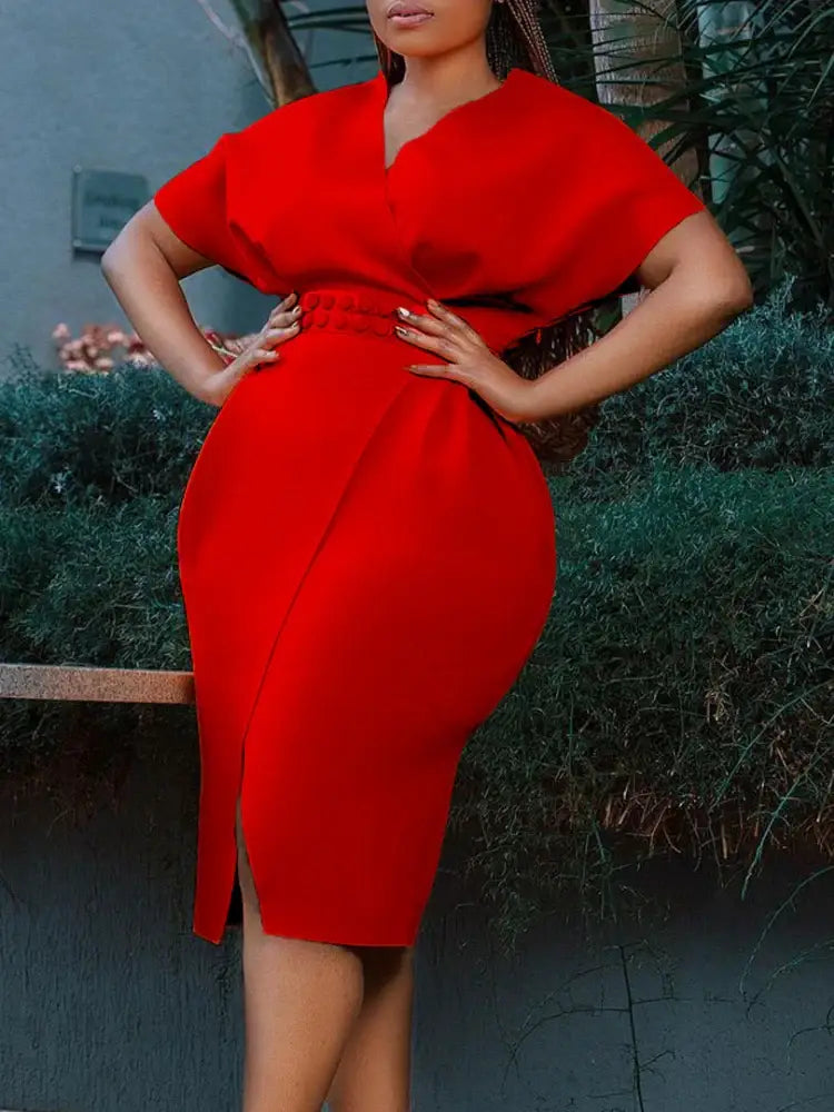 Women V Neck Bodycon Party Dress High Waist Slim African Female