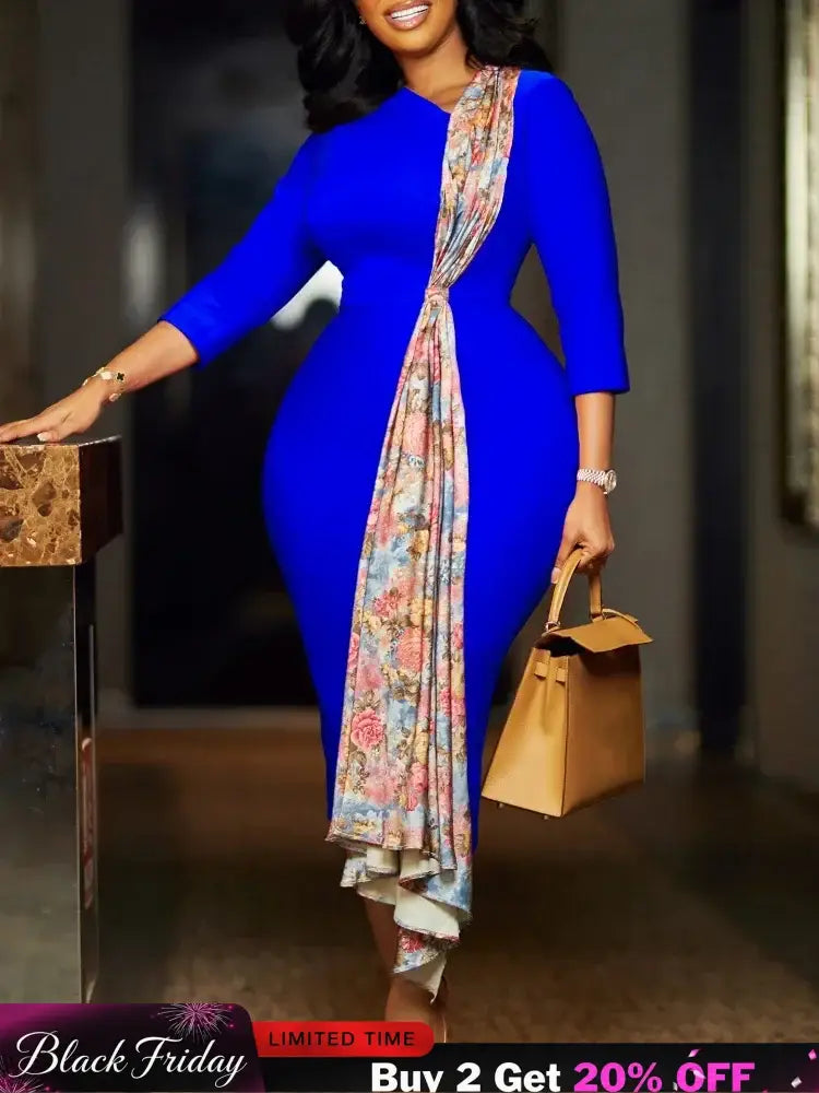 Women’s Dress Autumn Long Sleeve Printed Splicing OL Office Commuter Work Dresses