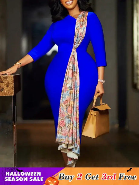 Women’s Dress Autumn Long Sleeve Printed Splicing OL Office Commuter Work Dresses