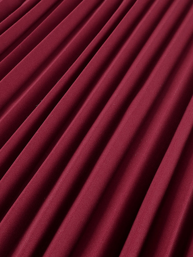 AOMEIDRESS Stylish Wine Pleated Pants High Waist Wide Leg Causal Wear