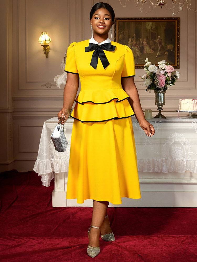 AOMEIDRESS Elegant A Line Midi Party Birthday Dress With Bow Ruffle