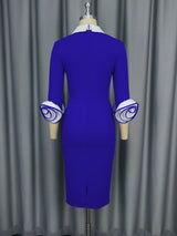 AOMEIDRESS Elegant Colorblock Dress  Long Sleeve Office Church Wear