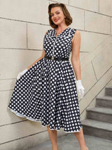 AOMEIDRESS Easter Dress Floral Polka Dot Sleeveless A Line Dress Black / S