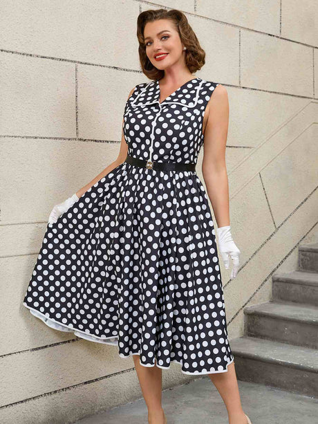 AOMEIDRESS Easter Dress Floral Polka Dot Sleeveless A Line Dress Black / S